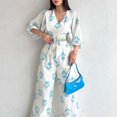 thumbnail image 4 of Traje informal de 2 piezas con mangas abullonadas y pierna ancha para mujer pantalones superiores elegantes atuendo diario FLhrweasw Nuevo, 4 of 9