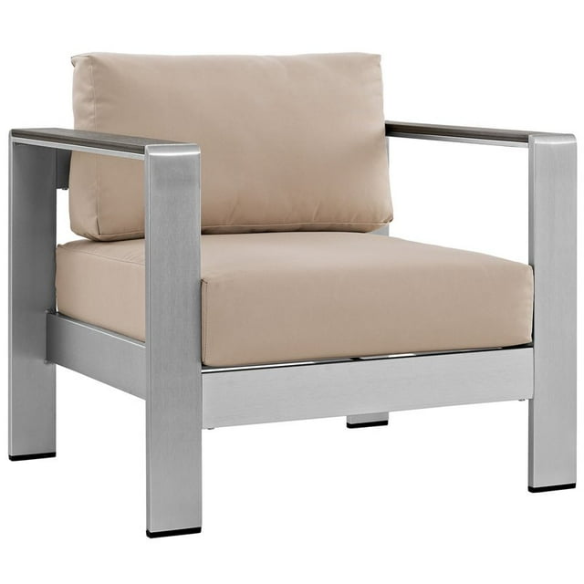 Modway Shore Fauteuil de Patio Extérieur en Tissu et Aluminium, Argent/beige