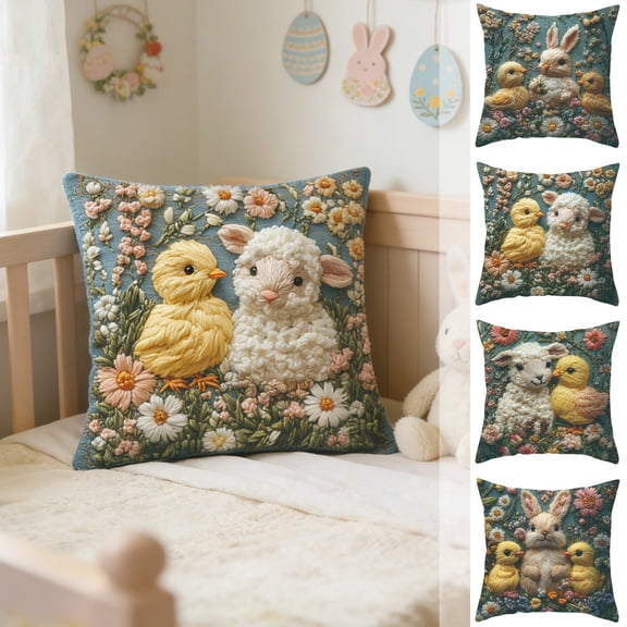 Nkmbld Easter Pillow Covers Short Lint Material Easter Floral Garland Bunny Pillowcases, Soft Velvet Cushion Covers for Sofa Patio Garden Spring Decor