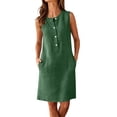 thumbnail image 3 of Tqcoqu Women's Linen Blend Sleeveless Henley Neck Button Placket Shift Dress with Pockets,Green Women's S-XXL, 3 of 10