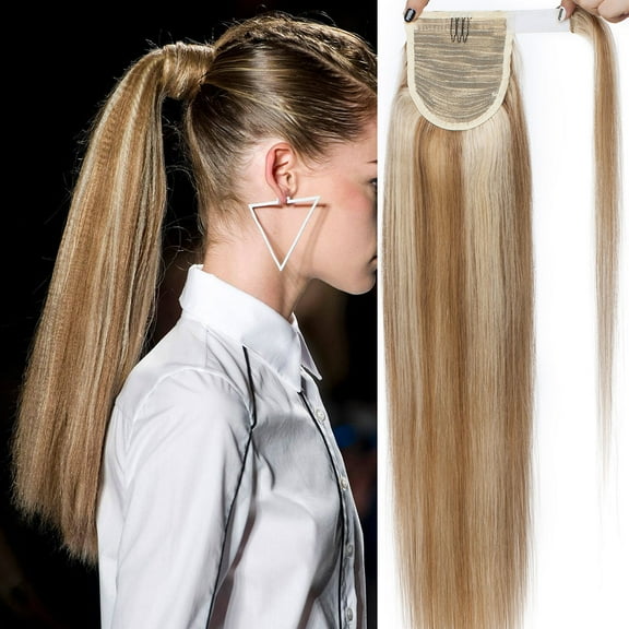 SEGO Clip in Hair Extensions Human Hair 100% Remy Human Hair Wrap Around Ponytail Extension Thick Long Straight Hairpiece with Comb Magic Paste Pony Tail