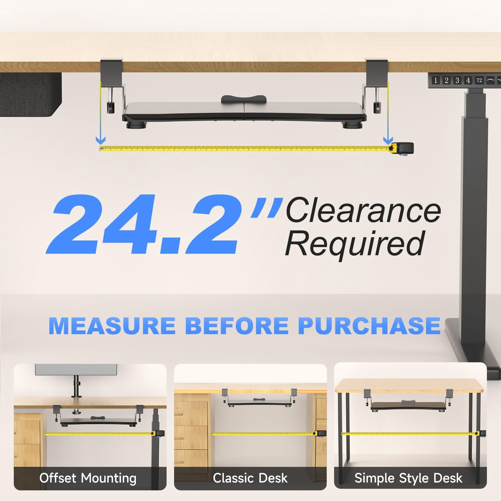 Small Tray Under Desk Pull Out With C Clamp Mount  Computer & Mouse 20 (24.2 Including Clamps) X 11.8 Inch Slide-out Platform Drawer For Typing Black Dsf1s