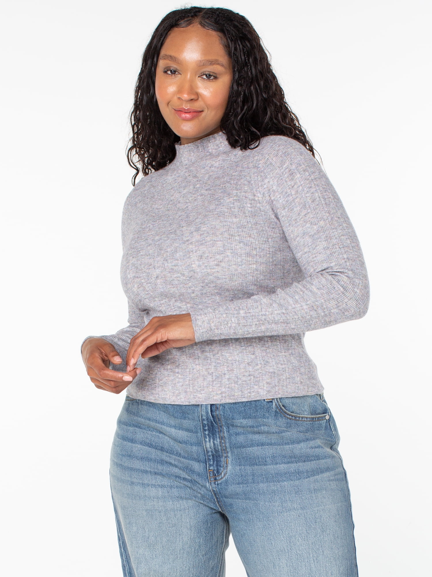 Celebrity Pink Women's and Women's Plus Long Sleeve Mockneck Sweater Top, Sizes XS-4X