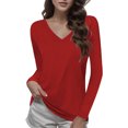 thumbnail image 1 of Gibobby Blusas Casual Camiseta interior ligera de manga larga para mujer（Rojo， L), 1 of 5