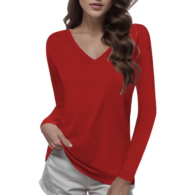 Gibobby Blusas Casual Camiseta interior ligera de manga larga para mujer(Rojo, L)