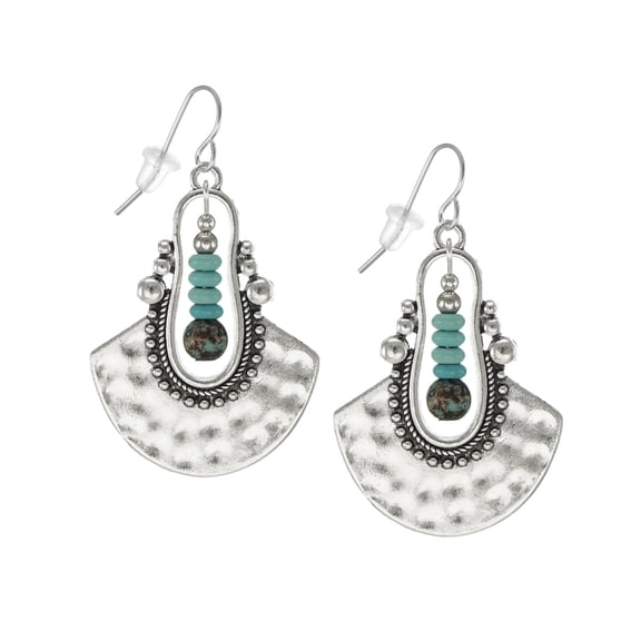 Beautiful Rustic Silver and Turquoise Boho Dangle Earrings , Hypoallerenic Platinum  Earwires