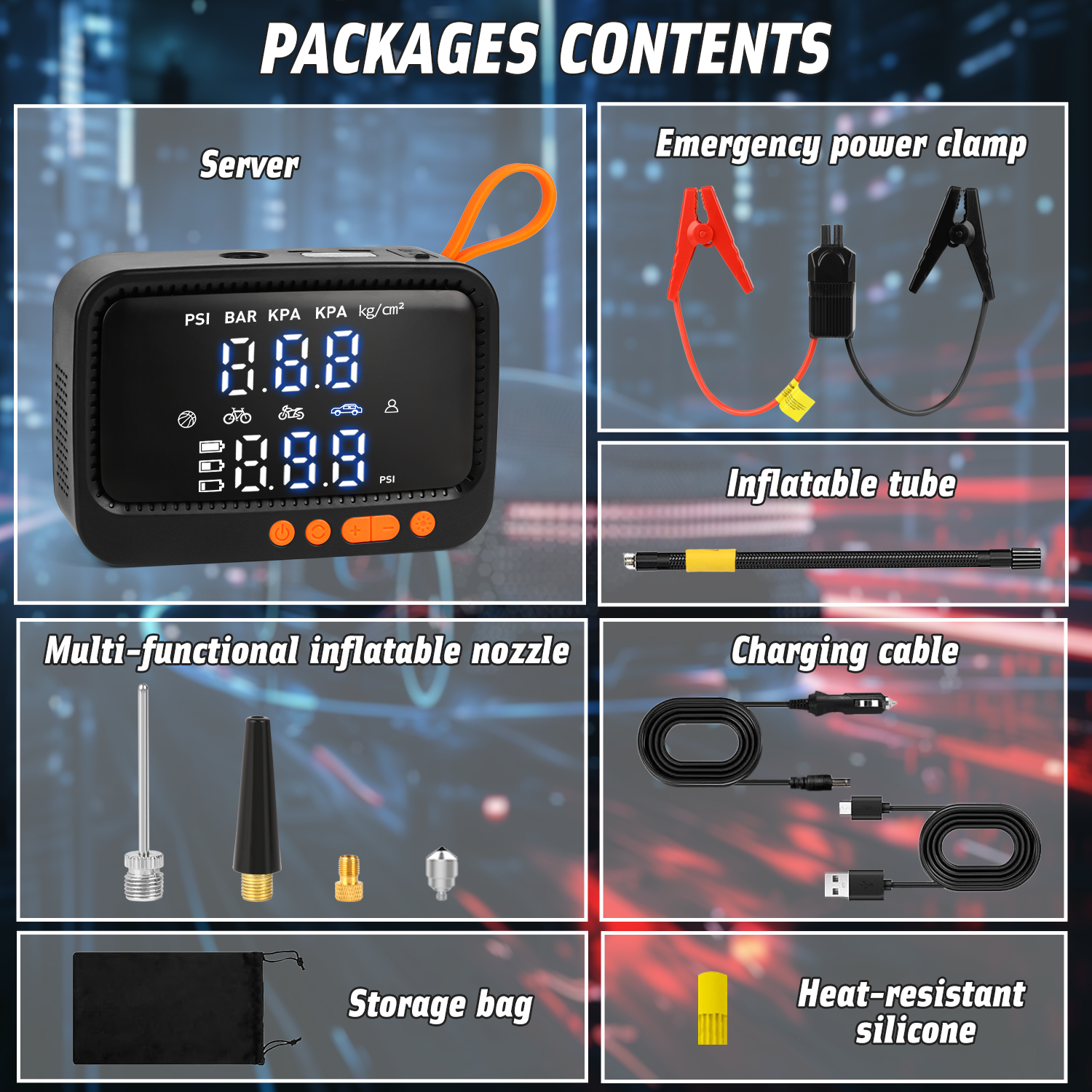 Freecat Tire Inflator Portable Air Compressor, 150PSI Electric Air Tire Pump for Car, Motorcycle, Bike, with LED Light &Jump Starter Cable &Car Accessories.