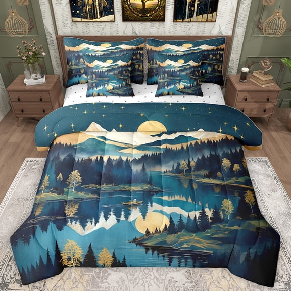 Homewish Rustic Western Farmhouse 7-Piece Twin Bedding Sets,Galaxy Starry Sky Bedding Comforter Set,Country Natural Scenery Sheet Sets For Men Women,Microfiber Bedroom Decor Reversible