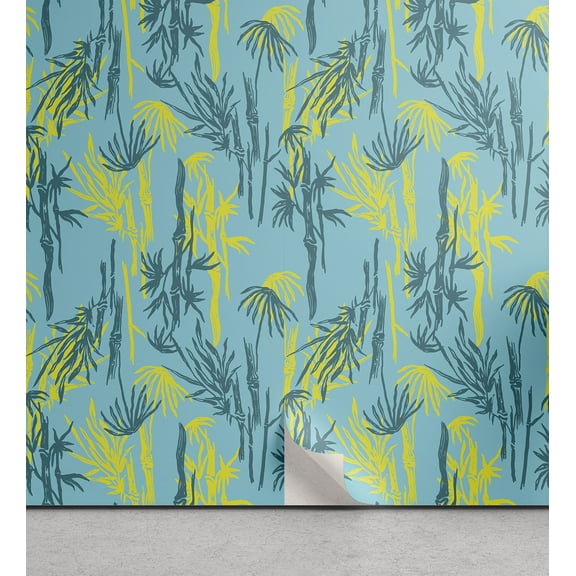 Ambesonne Nature Art Peel & Stick Wallpaper for Home, Abstract Branches Motif, 13"x72", Yellow Pale Blue Teal