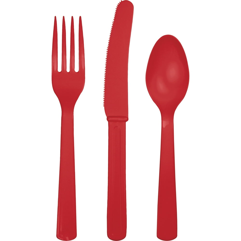 Club Pack of 432 Classic Red HeavyDuty Plastic Forks, Spoons and Knifes