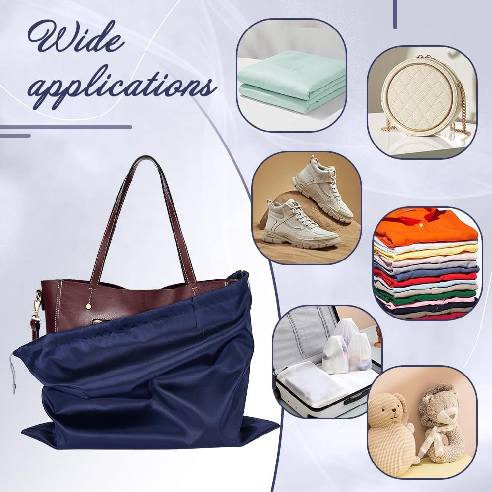 12 Pcs Dust Bags for Handbags 15.6×19.7 Inch Silk Storage Bags Portable Drawstring Pouch Cloth Travel Bags for Handbags Purses Shoes Boots Midnight Blue Blue