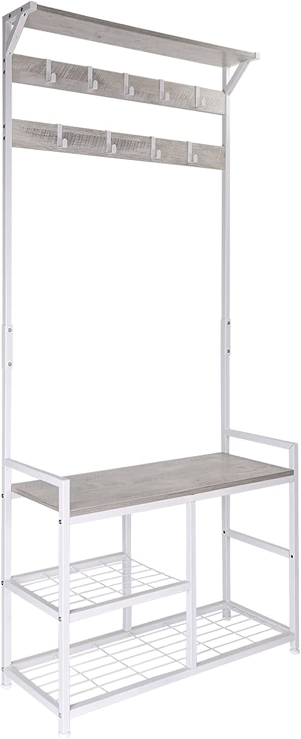 Yodudm Coat Rack Shoe Bench, Hall Tree Entryway Storage Bench, Wood