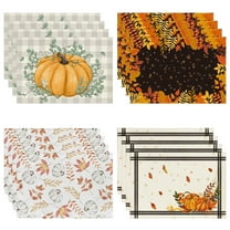 sruoe Halloween Placemats, Table Place Mats, Dining Mats, Heat Resistant Mats, Portable Washable Non-Slip Linen Place Mats, Pumpkin Ghost Pattern Decor, Mat for Holiday Party Decoration