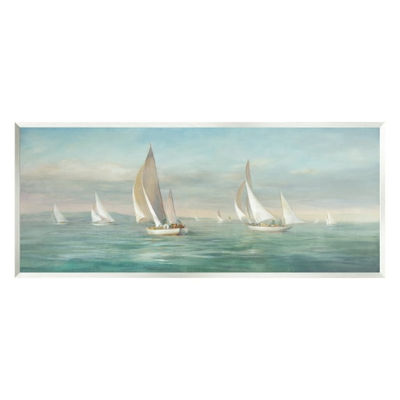 Stupell Industries Sailboat Fleet Ocean Waves Transportation Painting Unframed Art Print Wall Art, 17 x 7