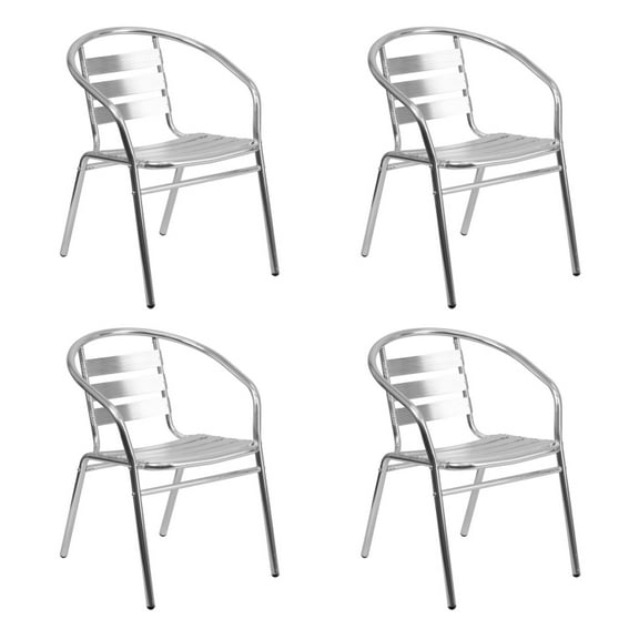 4 PACK Outdoor Patio Stackable Restaurant Arm Chair with Aluminum Frame and Triple Slat Back