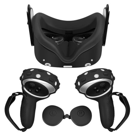 Silicone Cover Set for Oculus Quest 2 Meta Quest 2 Controller Protector Black, Anti-Throw Strap, Silicone VR Face Cover, Protective Lens Cover, VR Headset Skin Shell Accessories for oculus quest 2