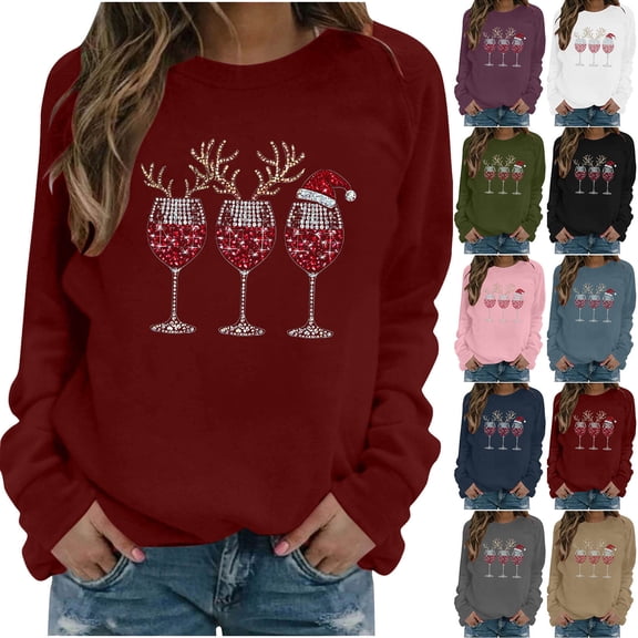Nmnitkp Womens Tops Christmas Fleece Sweaters Long Sleeve Fuzzy Sweatshirts Holiday Graphic Shirts Red,L