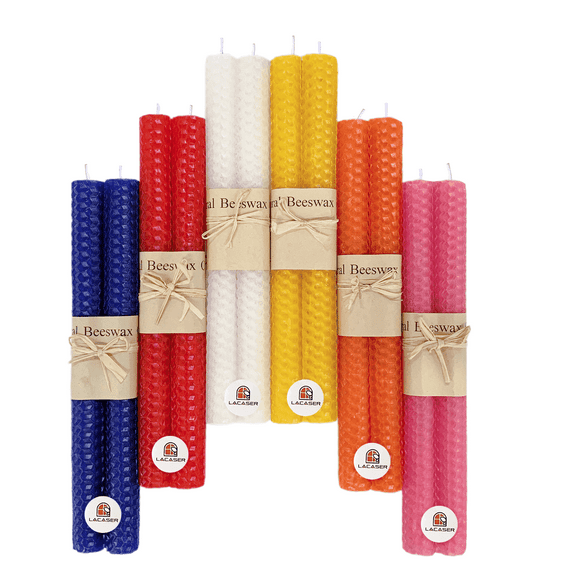 Beeswax Taper Candles 12 Pack, 9" Long Candles for Candlesticks, Dripless & Unscented,4 Hour Burn time, Assorted Color