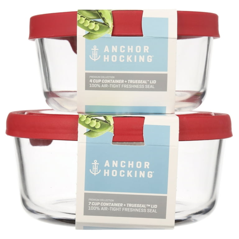 Anchor Hocking 4-Piece TrueSeal Food Storage Set with Red Lids