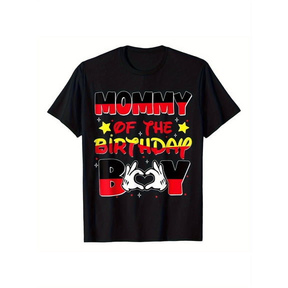 Family Matching T-Shirts | Mom & Dad 'Mommy of the Birthday Boy' Graphic Tees, Casual Round Neck Short Sleeve, Birthday Apparel | Playful Graphic Tee | Knitted Fabric, Birthday Shirt