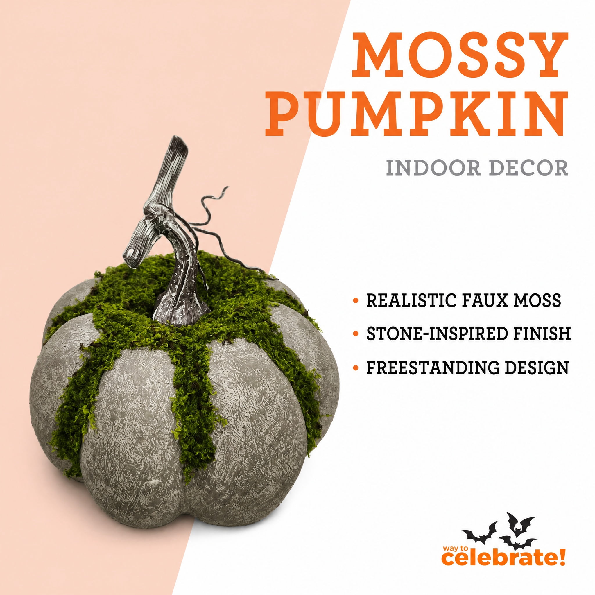 Mossy Pumpkin Decoration, Multicolor, 8.1", Halloween by Way To Celebrate