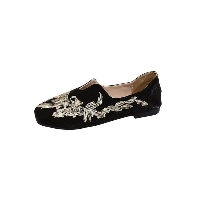 WLOELOEW Embroidered Low Heel Loafers For Women Soft Sole Casual Flat Shoes Spring Summer All Match Versatile Style Plus Size Us 9