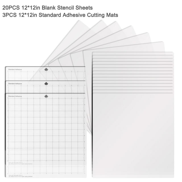 Healing 20 Pcs Feuilles de Pochoir Vierges 12x12 Po avec 3 Pcs Tapis de Découpe de Remplacement Antidérapant Standard Tapis de Découpe Adhésif Modèle Matériau Machine de Découpe Compatible avec