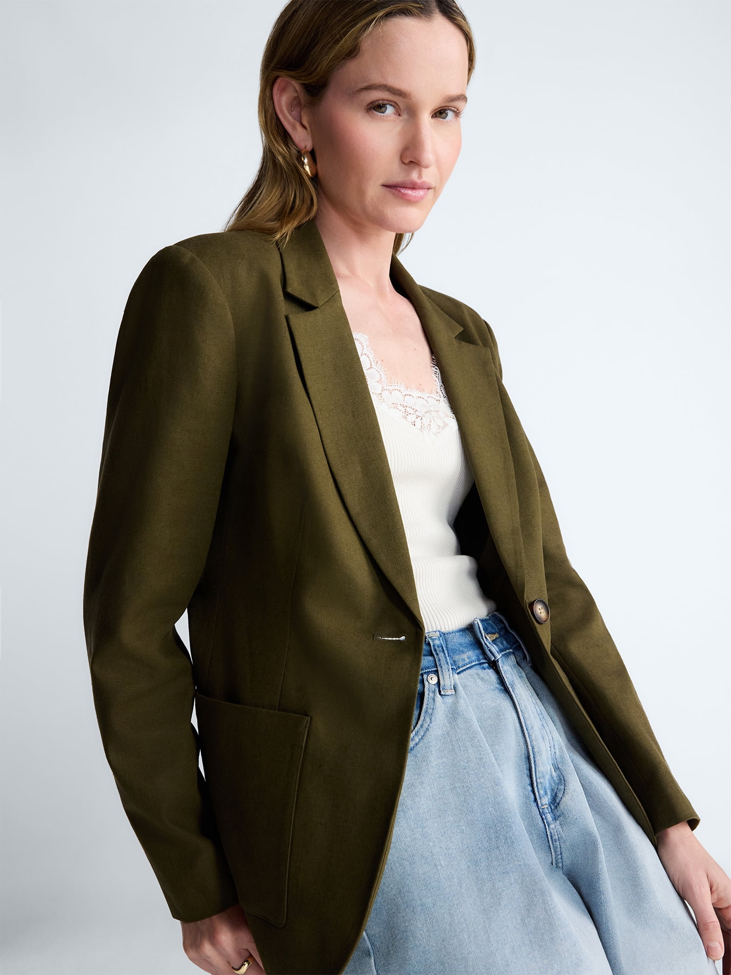 Scoop Women’s and Women's Plus Linen Blend Blazer, Sizes XS-4X