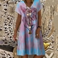 thumbnail image 2 of SZXZYGS Robes Midi pour Femmes Manches Longues Ligne A Mode Dégradé Rose Imprimé Col en V Manches Courtes Robe Ample Robe de Vacances 2024, 2 of 5