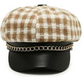 thumbnail image 4 of CoCopeaunts Plaid Newsboy Cap for Women PU Leather Newsboy Hats Tweed 8 Panels Octagonal Hats with Metal Chain Decoration, 4 of 6