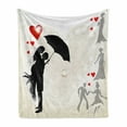 thumbnail image 1 of Wedding Soft Flannel Fleece Throw Blanket, Couple in Love Umbrella Red Hearts Daisies Romance in the Air Celebration, Cozy Plush for Indoor and Outdoor Use, 70" x 90", Black White Red, by Ambesonne, 1 of 6