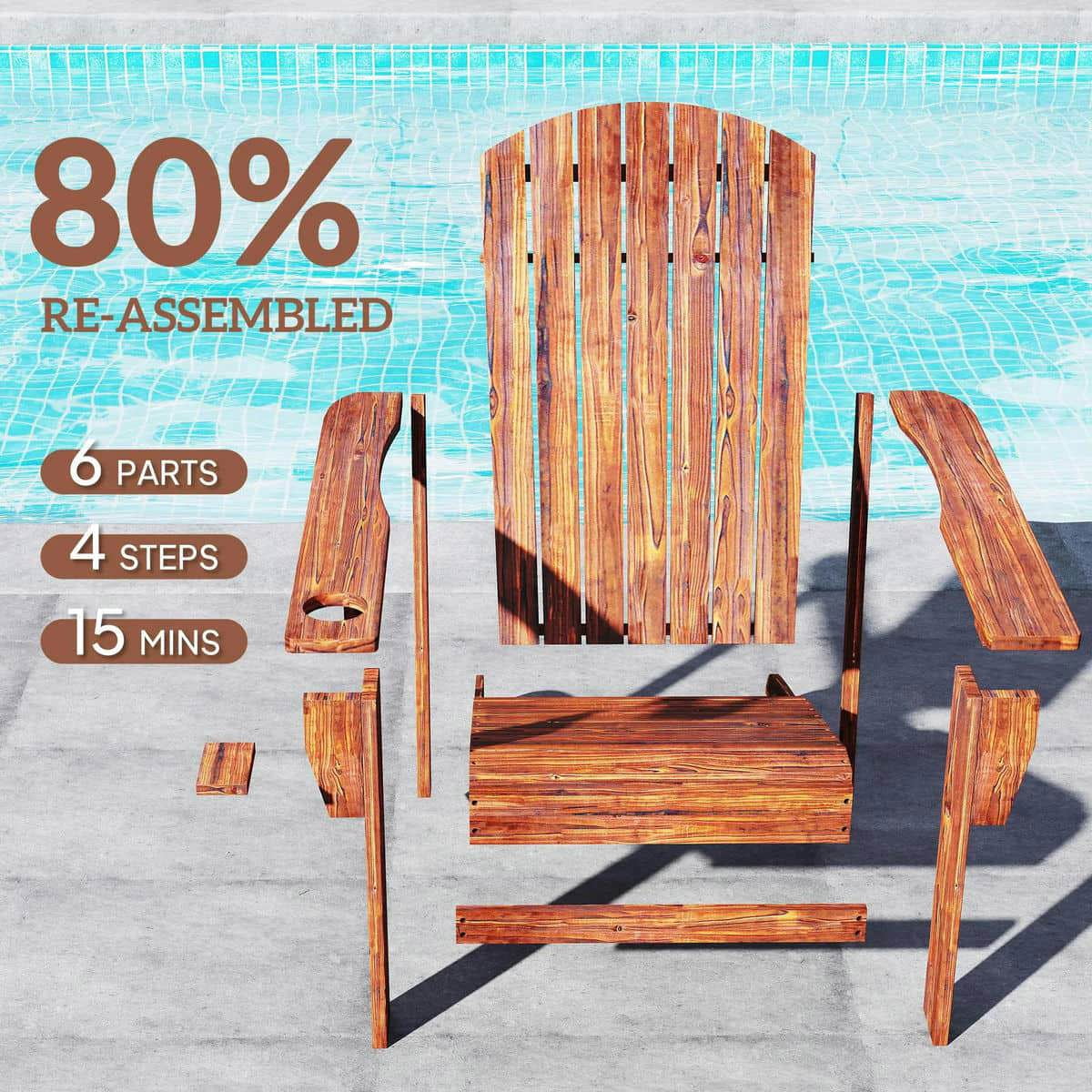 Spaco Oversized Adirondack Chair, Outdoor Porch Seating, Classic Log Lounge with Built-in Cupholder for Outdoor as Backyard, Lawn, Garden, Brown