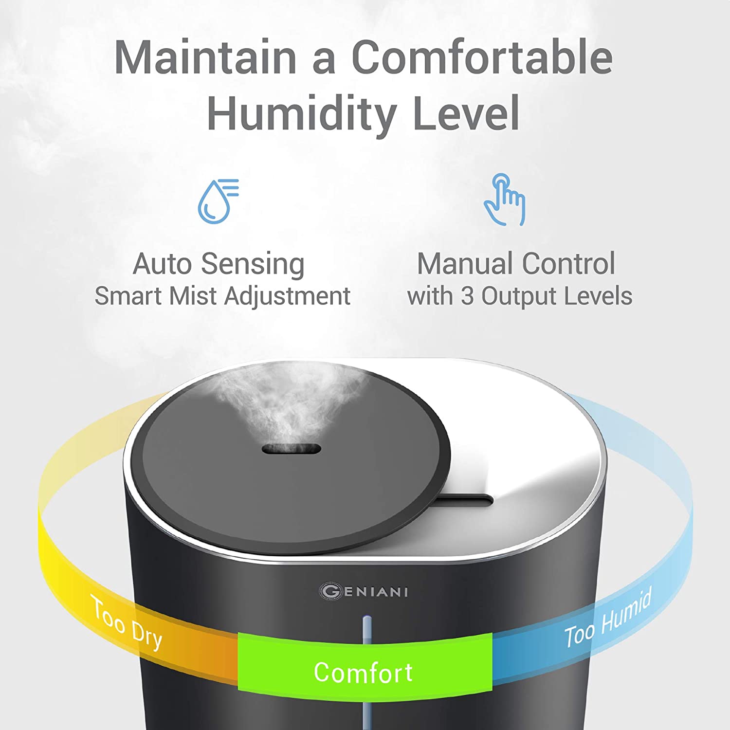 GENIANI Top Fill 4L Cool Mist Large Humidifier Essential Oil Diffuser for Home Smart Aroma Ultrasonic Air Humidifier for Large Room Bedroom Baby Kid Easy to Clean Fill Auto Shut Off Quiet - image 4 of 7