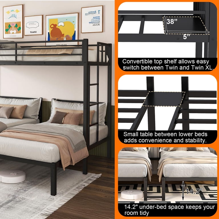 Miniyam Heavy-Duty Triple Metal Bunk Bed, Twin Over Twin photo 7