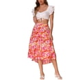 thumbnail image 2 of Faldas Midi Florales INSPIRE CHIC para Mujeres, Falda con Dobladillo Irregular y Cintura Elástica, L Rosa, 2 of 6