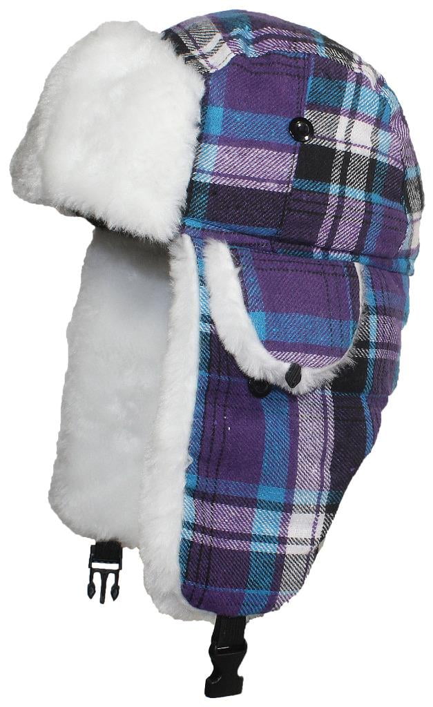 Best Winter Hats Big Kids Quality Madras Plaid Russian/Trapper Hat W/Faux Fur One Size 