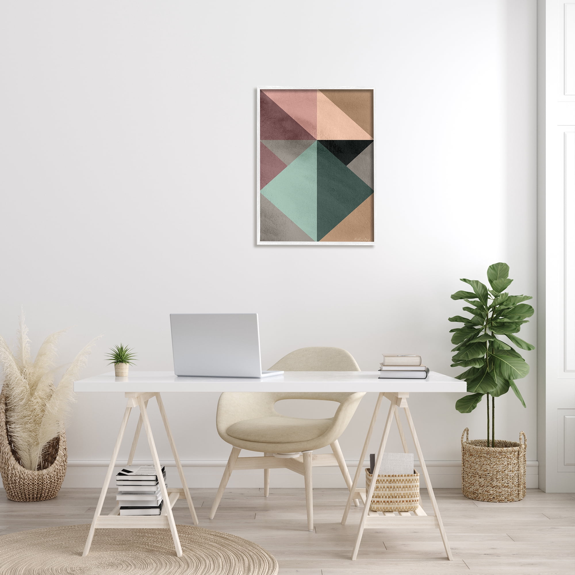 Stupell Indtries Abstract Geometric Origami Shapes Contrasting Triangles Green Pink,24 x 30,Design by Design Fabrikken