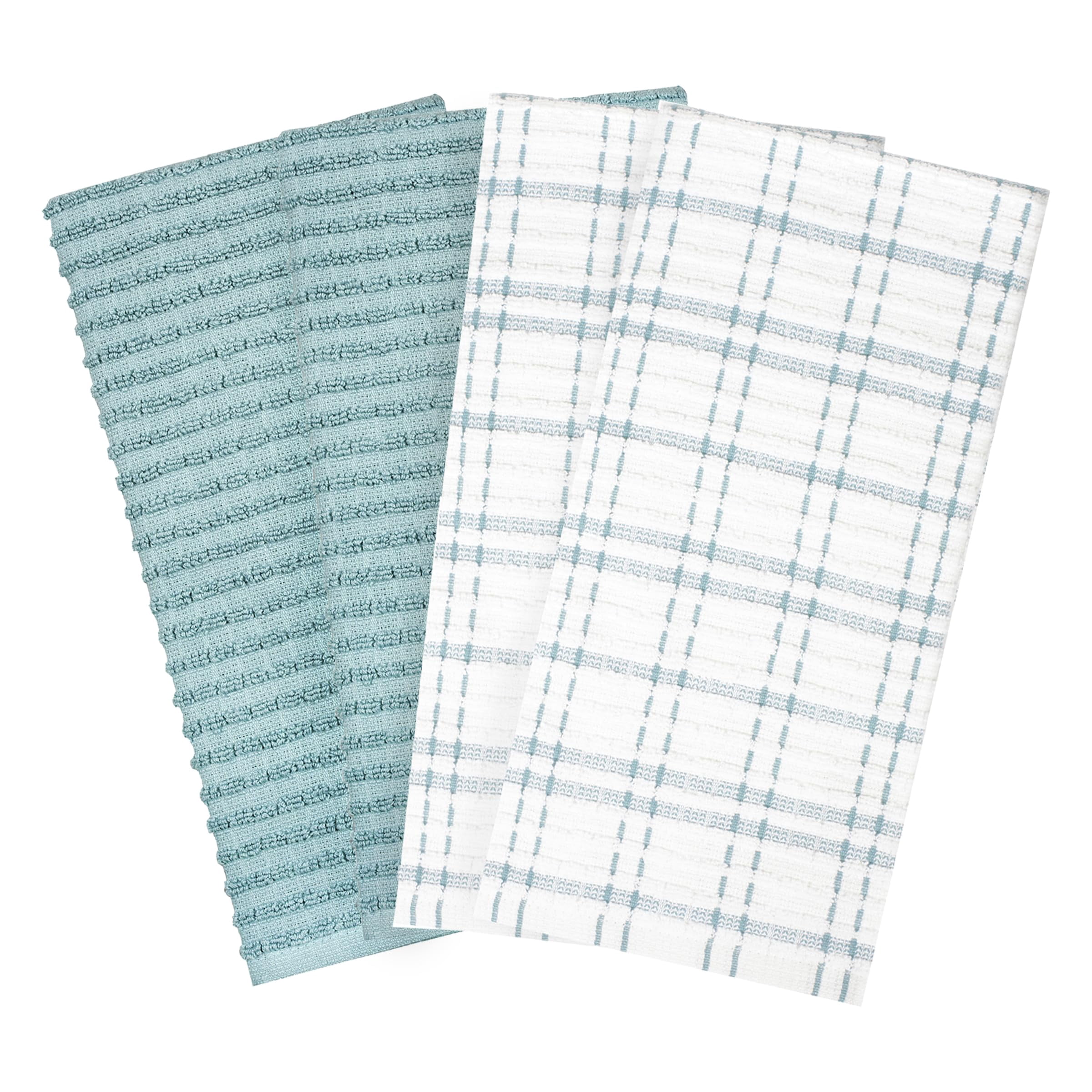 RITZ Royale Collection 100% Combed Terry Cotton, Oversized Kitchen Towel Set, 4-Pack, Solid & Coordinate, Dew