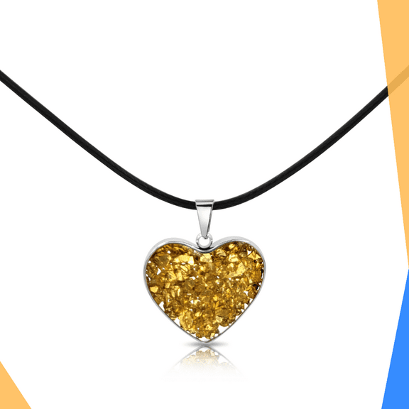 Boho Golden Pyrite Captured in Resin Heart Necklace Pendant by BESHEEK
