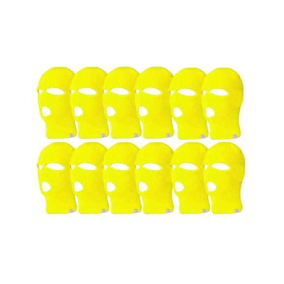 Top Headwear 12 Pack 3 Hole Ski Face Mask Balaclava, Neon Yellow