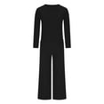 thumbnail image 5 of Dressy Casual Set for Women 2 Piece Outfits Long Sleeve Splice Irregular Top High Waist Palazzo Wide Leg Trouser Suit, 5 of 7