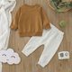 thumbnail image 2 of Gibobby Conjunto de leggings para bebés y niñas Conjunto de ropa de 2 piezas para niños pequeños, camisetas de manga larga de invierno, pantalones(Marrón,2-3 Años), 2 of 5