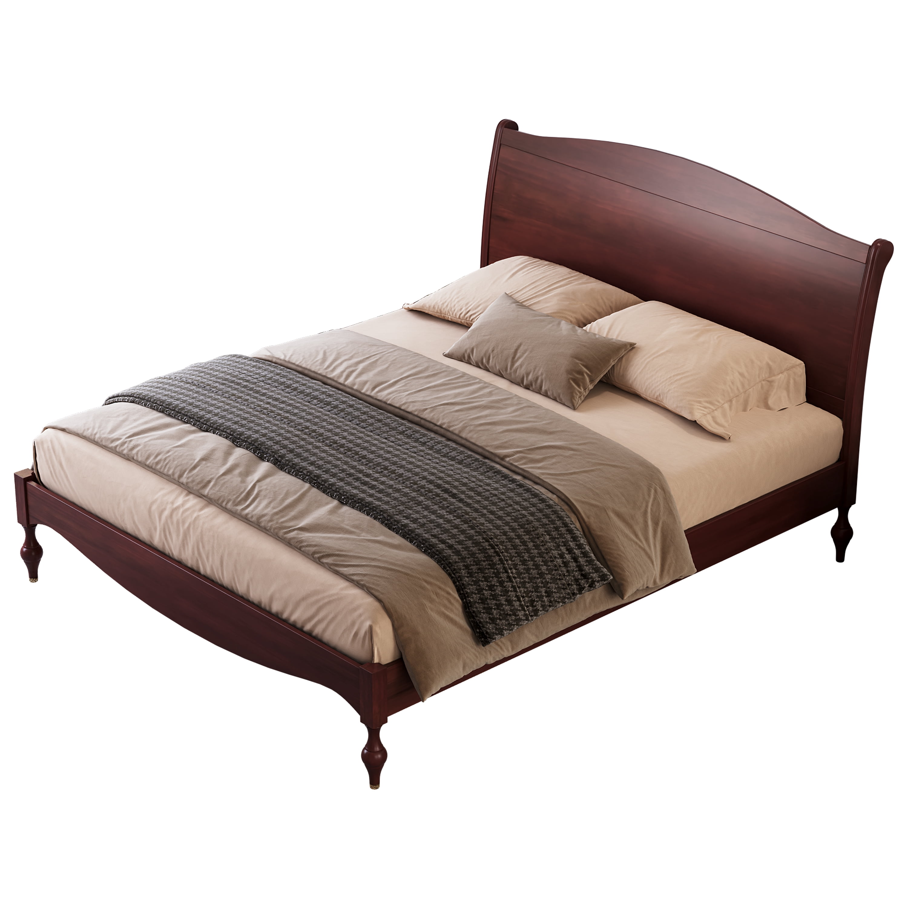 Mintazer Vintage Curved Queen Platform Bed with Traditional Arched Headboard & Turned Legs for Bedroom, No Box Spring Needed, Easy Assembly, Dark Walnut