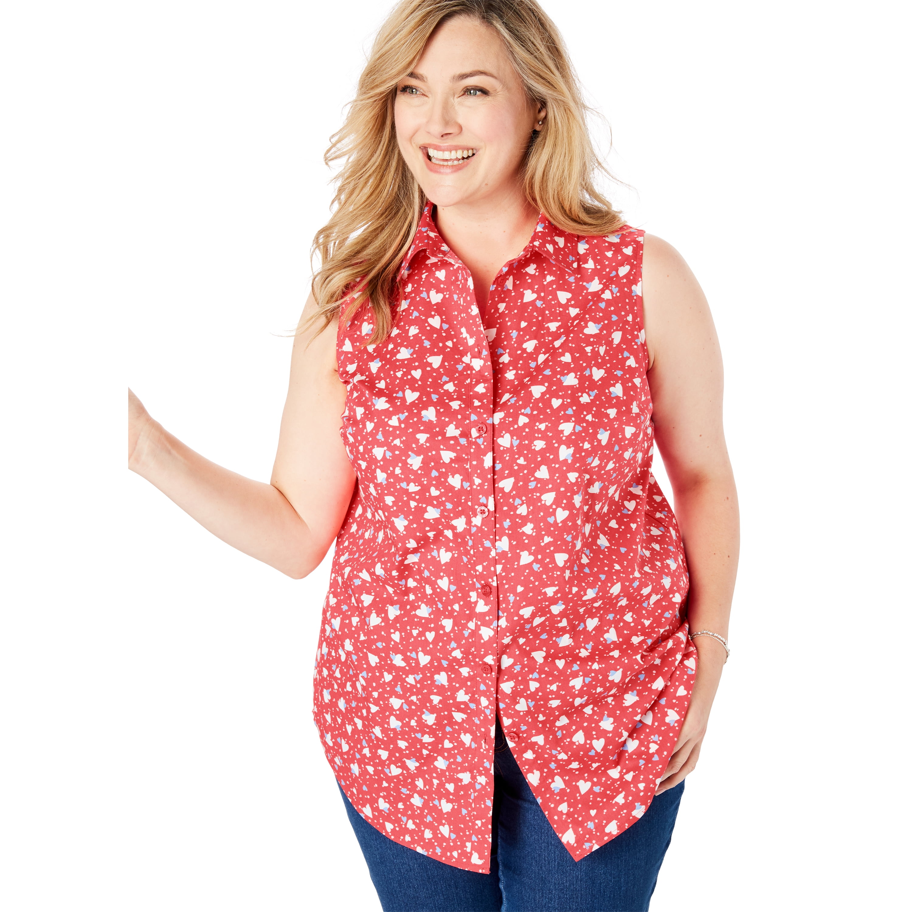 plus size red button down shirt