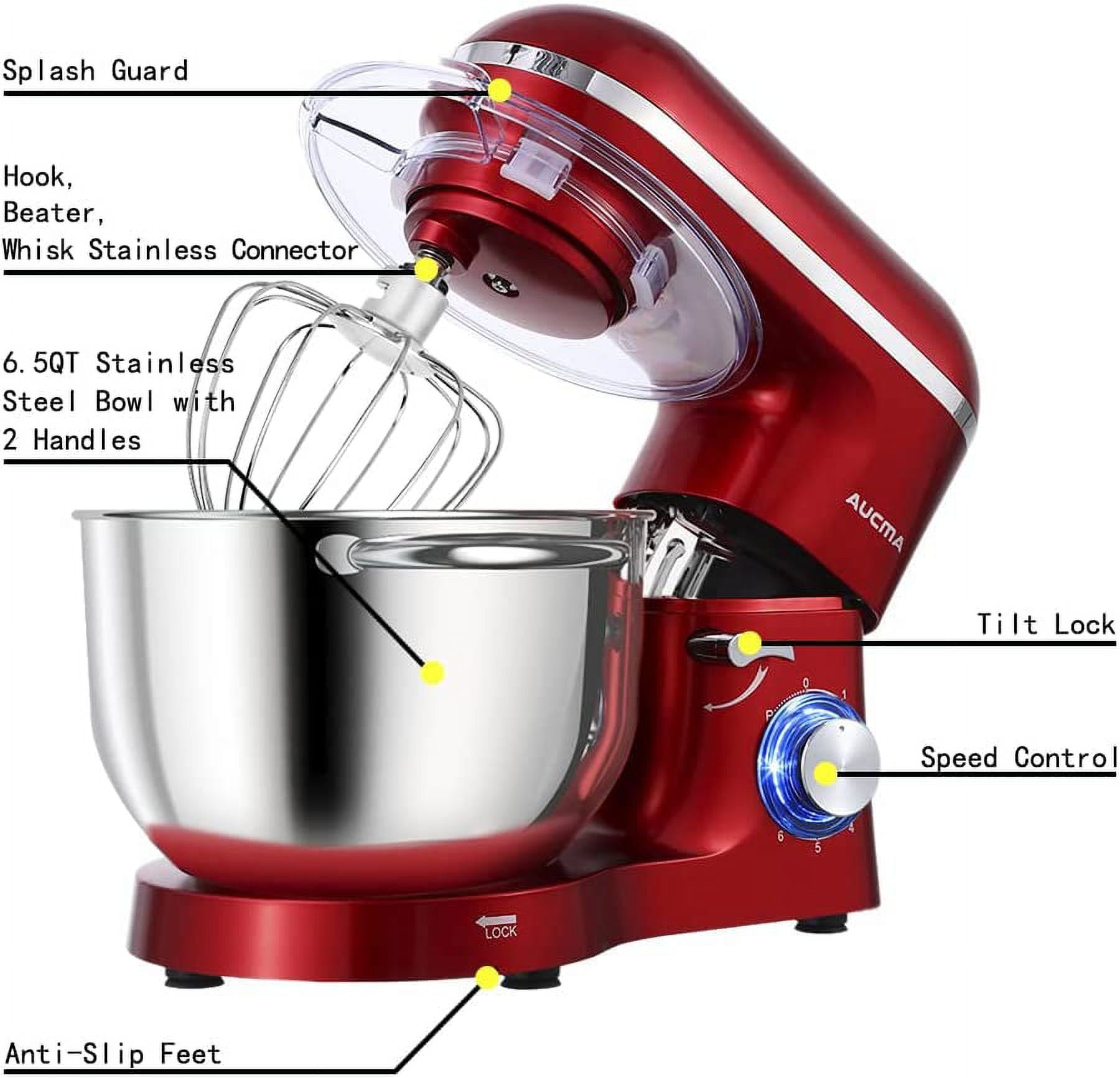 CHeflee Stand Mixer, 6.5 Quart Electric Mixer 6+P Speed 660W Tilt-Head  Kitchen Food Mixers with Dough Hook, Mixing Beater, Whisk, & Splash Guard  for