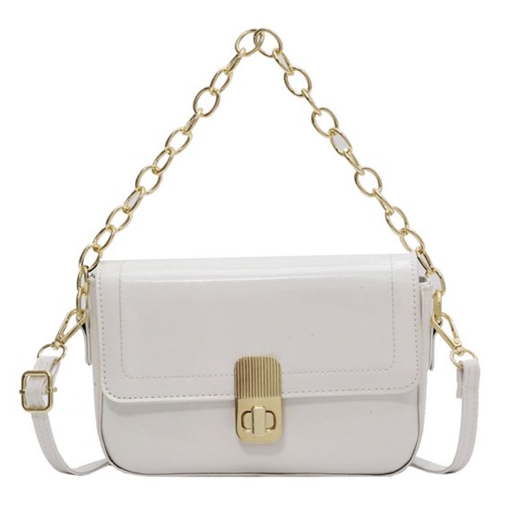 Nuevo bolso de hombro portátil con cadena brillante, moderno y sencillo, de piel sintética, tipo joker, pequeño bolso. Blanco cremoso