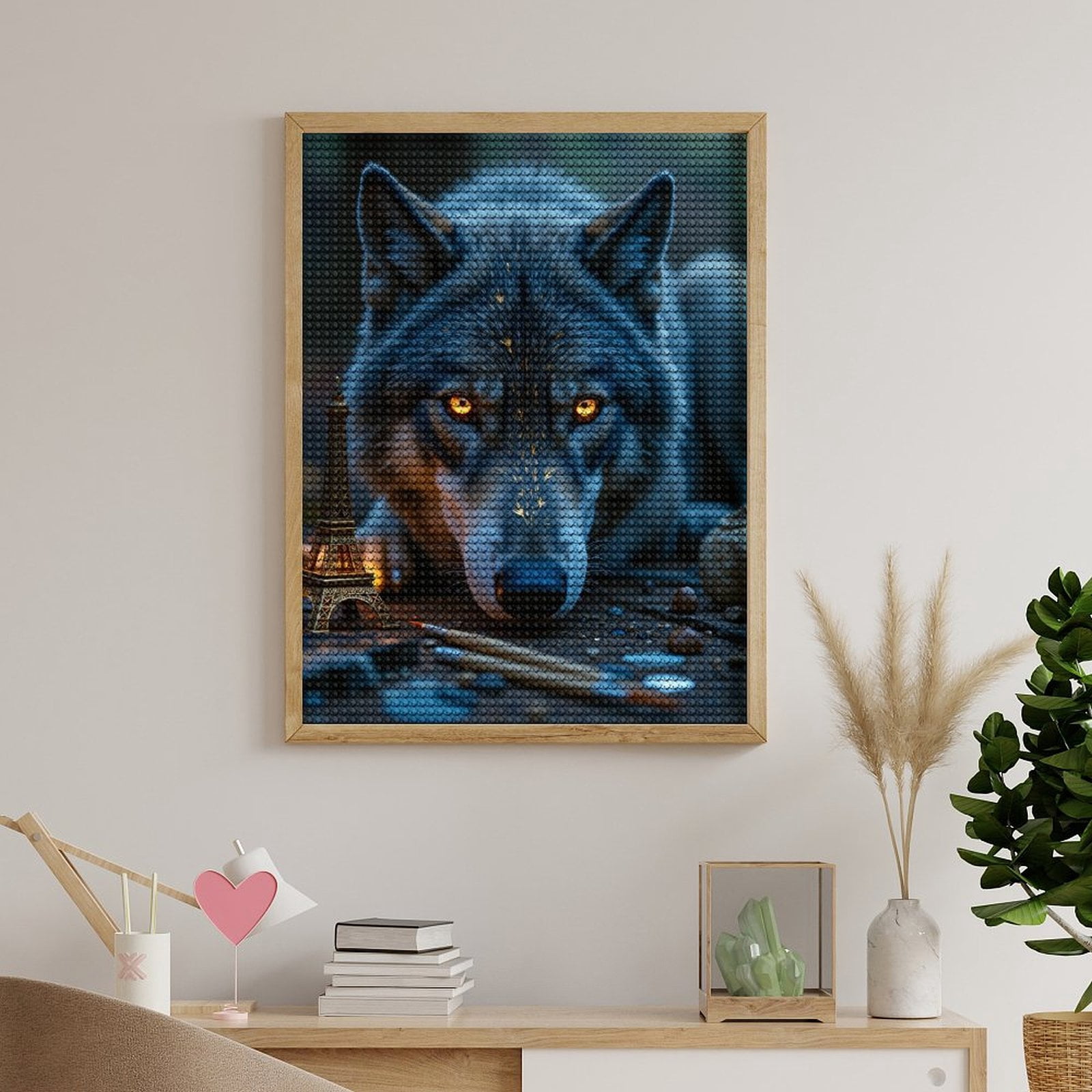 Diamond Art Kits for Adults, Wolf Glowing Eyes Eiffel Tower Art 5D Diamond Painting Kits for Adults Beginners, DIY Full Drill Diamond Painting, Gem Art and Crafts 12x16