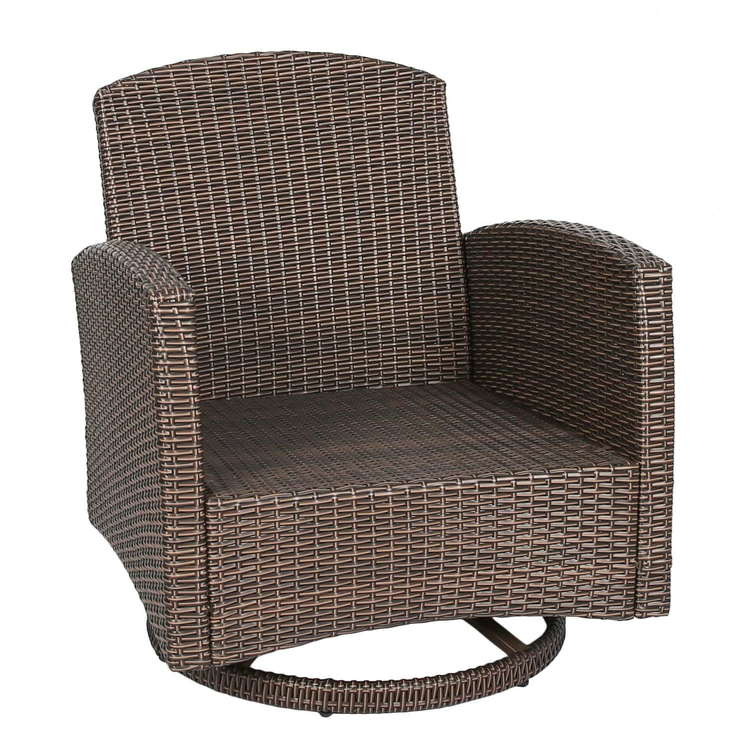 Beige Chairs Ulax Furniture Outdoor Wicker Swivel Club Chair