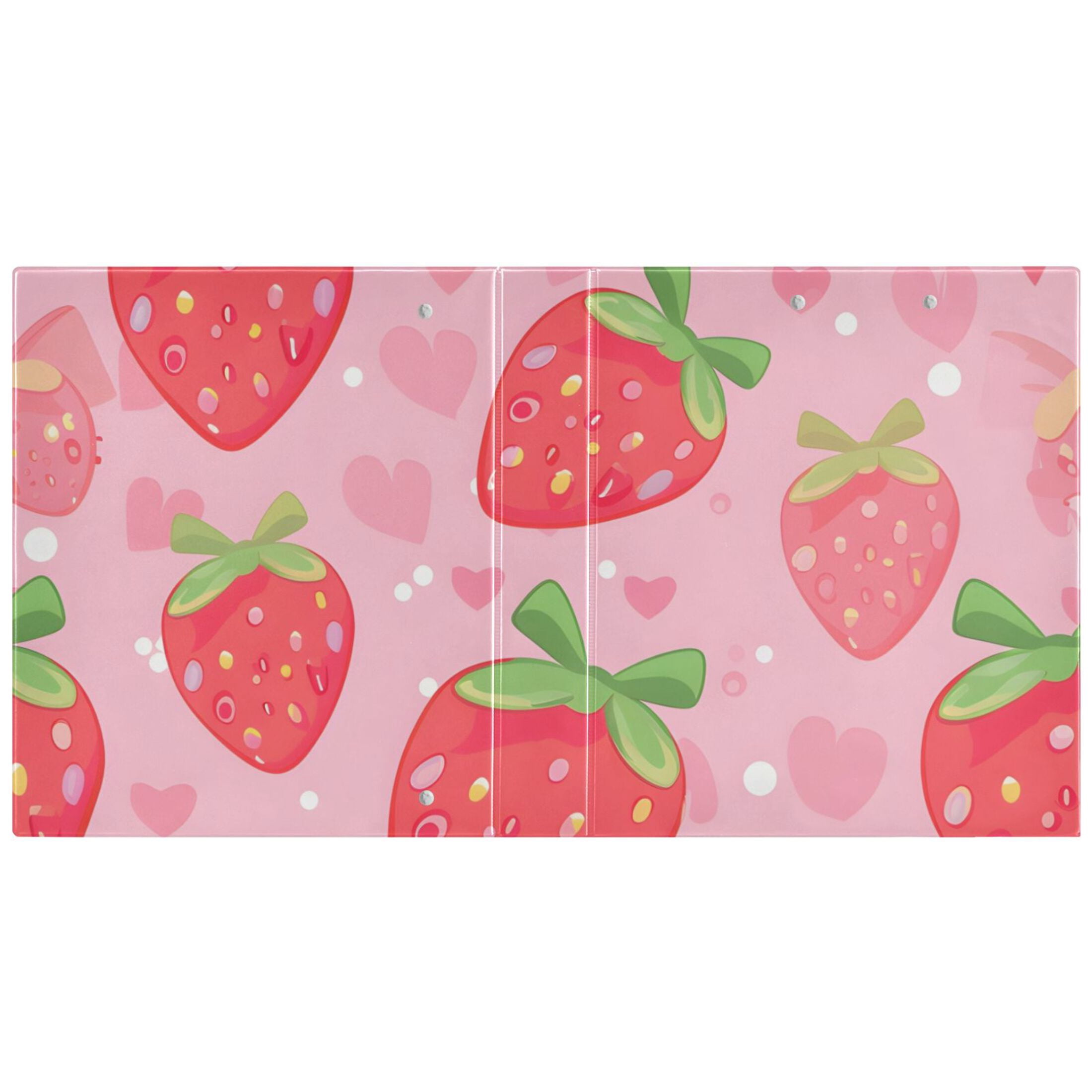 Cute Strawberry 3 Ring Binders 1.5 inch Hardcover File Folders with Interior Pockets A4 Size Organizer for School Office Hospital