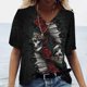 thumbnail image 3 of Camiseta Vintage Calavera Mujer Estampado 3D Cuello En V Blusas Casual Manga Corta Jersey, 3 of 3